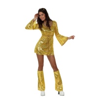 Disfraz de estilo disco dorado brillante para mujer