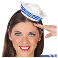 Diadema de sombrero mini blanco y azul de marinera