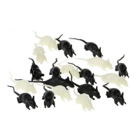 Rata de 4 cm negras y fosforescentes - 12 unidades