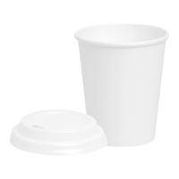 Vasos de 480 ml de cartón compostable blanco tapa con agujero - 25 unidades