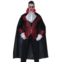 Capa de 140 cm de vampiro negra con cuello rojo