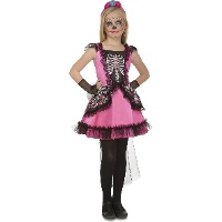 Disfraz de esqueleto Catrina rosa para niña