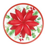 Platos de 18 cm de Flor de Pascua de Navidad - 8 unidades