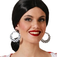 Pendientes de sevillana blanco con topos negros