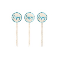 Picks de madera divertido azul - 12 unidades