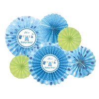 Colgante de abanico de Blue Baby Party - 6 unidades