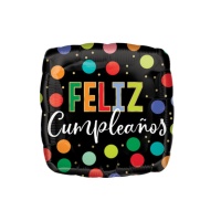 Globo cuadrado de Feliz Cumpleaños con puntos de 43 cm - Anagram