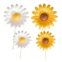 Decoración de margaritas amarillas y blancas de 6,5 cm - Dekora - 14 unidades