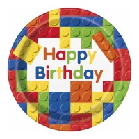 Platos de Lego Happy Birthday de 23 cm - 8 unidades