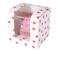 Caja para 1 cupcake corazones de 12,5 x 8,7 cm - 4 unidades