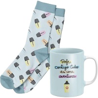 Set regalo taza y calcetines de Profe contigo todo es una aventura