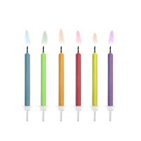 Velas con llamas de colores surtidos de 6 cm - 6 unidades