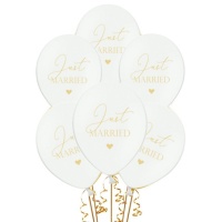 Globo de látex blanco Just married de 30 cm - PartyDeco - 6 unidades