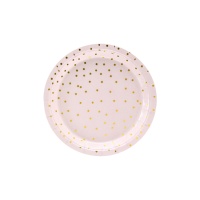 Platos redondos rosas con puntos dorados de 18 cm - 6 unidades