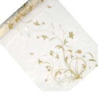Camino de mesa de 36 cm de organza con ramas doradas - 9 m