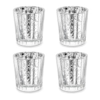 Portavelas de cristal vaso plateado de 5,5 x 6 cm - 4 unidades