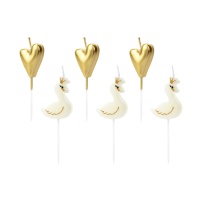 Velas de Cisnes y corazones de 3,5 x 2,5 cm - 6 unidades