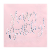 Servilletas de Feliz cumpleaños rosa palo de 16,5 x 16,5 cm - 20 unidades