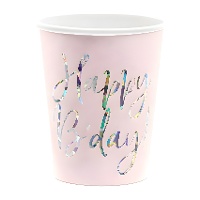 Vasos de Feliz cumpleaños rosa palo de 220 ml - 6 unidades
