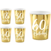 Vasos Happy Birthday Golden de 220 ml - 6 unidades