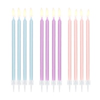 Velas largas color pastel de 15 cm - 12 unidades