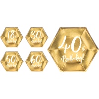 Platos Happy Birthday Golden de 20 cm - 6 unidades