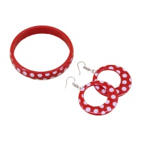 Set de pulsera y pendientes de flamenca rojos con topos infantiles