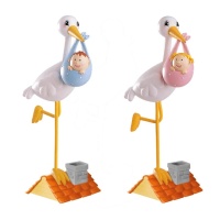 Figura para tarta de bautizo de cigüeña con bebé de 18 x 10 cm - 1 unidad