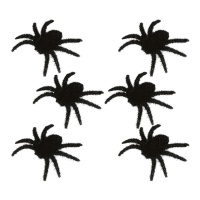 Araña de 6 cm peluda negra - 6 unidades