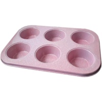 Molde para magdalenas de aluminio rosa de 26,5 x 18,5 x 3 cm - 6 cavidades