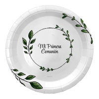 Plato de Mi Primera Comunión Hojas de 18 cm - 8 unidades