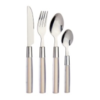 Cubertería de acero inox mango beige - 16 unidades