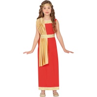 Disfraz de romano rojo y dorado para niña