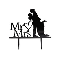 Topper para tarta acrílico Mr and Mrs negro con novios