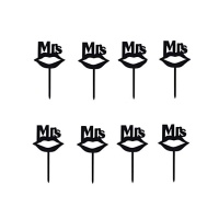 Picks acrílicos pequeños Mrs negro labios - 8 unidades