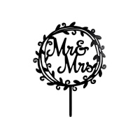 Topper para tarta acrílico Mr and Mrs negro con aro floral
