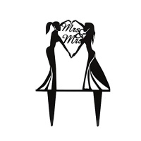 Topper para tarta acrílico novias corazón Mrs and Mrs