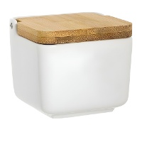 Salero blanco con tapa de bambú
