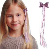 Mechón trencitas lila y rosa con lazo de 30 cm