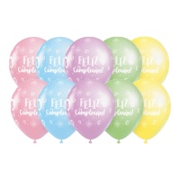 Globos de látex de Feliz Cumpleaños colores pastel de 30 cm - 10 unidades