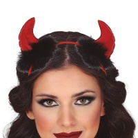 Diadema de cuernos de demonio y plumas - 1 unidad