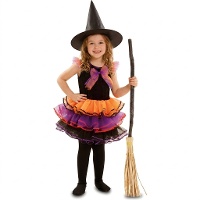 Disfraz de brujita con tutú multicolor para niña