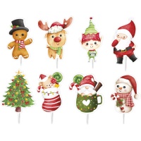 Picks para cupcakes de dibujos navideños surtidos - Dekora - 16 unidades