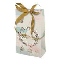 Caja para regalo de 12,5 x 6,5 x 4,3 cm con lazo de Comunión Beige - 2 unidades
