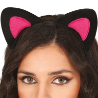 Diadema de gatita fuxia y negra