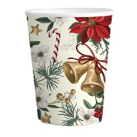 Vasos de 266 ml de flor de Navidad y campanas - 6 unidades