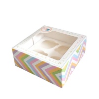 Caja para 4 cupcakes estampada con ventana - 5 unidades