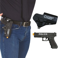 Pistola negra de policía con funda de 20 cm