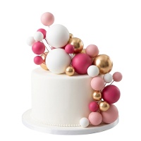 Topper para tarta de bolas rosas, doradas y blancas - 32 unidades