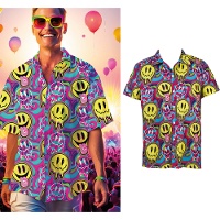 Camisa disfraz psicodélica con caritas sonrientes para hombre